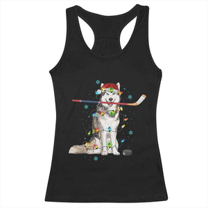 Funny Christmas Husky Ice Hockey Player Holiday Gift Racerback Tank Top TS12 Black Print Your Wear