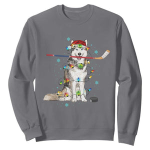 Funny Christmas Husky Ice Hockey Player Holiday Gift Sweatshirt TS12 Charcoal Print Your Wear