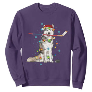 Funny Christmas Husky Ice Hockey Player Holiday Gift Sweatshirt TS12 Purple Print Your Wear