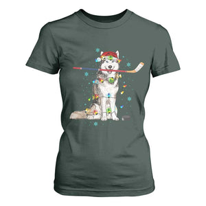 Funny Christmas Husky Ice Hockey Player Holiday Gift T Shirt For Women TS12 Dark Forest Green Print Your Wear
