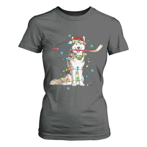 Funny Christmas Husky Ice Hockey Player Holiday Gift T Shirt For Women TS12 Dark Heather Print Your Wear