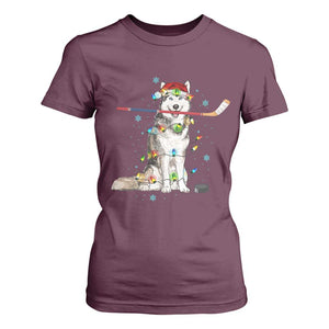 Funny Christmas Husky Ice Hockey Player Holiday Gift T Shirt For Women TS12 Maroon Print Your Wear