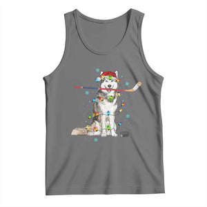 Funny Christmas Husky Ice Hockey Player Holiday Gift Tank Top TS12 Black Heather Print Your Wear