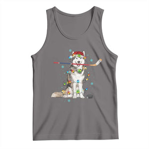 Funny Christmas Husky Ice Hockey Player Holiday Gift Tank Top TS12 Deep Heather Print Your Wear