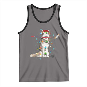Funny Christmas Husky Ice Hockey Player Holiday Gift Tank Top TS12 Deep Heather Black Print Your Wear