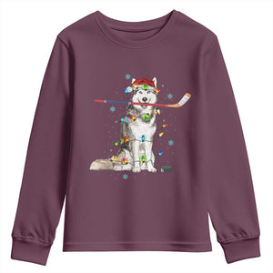 Funny Christmas Husky Ice Hockey Player Holiday Gift Youth Sweatshirt TS12 Maroon Print Your Wear