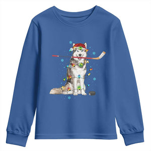 Funny Christmas Husky Ice Hockey Player Holiday Gift Youth Sweatshirt TS12 Royal Blue Print Your Wear