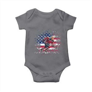Funny Trump Playing Ice Hockey Baby Onesie Funny Patriotic Gift TS12 Charcoal Print Your Wear