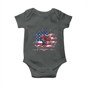 Funny Trump Playing Ice Hockey Baby Onesie Funny Patriotic Gift TS12 Dark Heather Print Your Wear