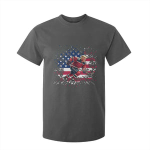 Funny Trump Playing Ice Hockey T Shirt For Kid Funny Patriotic Gift TS12 Dark Heather Print Your Wear