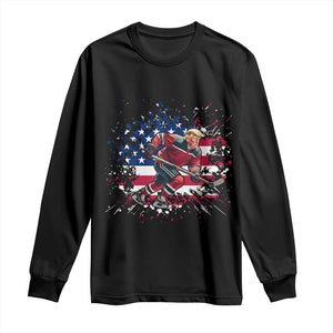 Funny Trump Playing Ice Hockey Long Sleeve Shirt Funny Patriotic Gift TS12 Black Print Your Wear