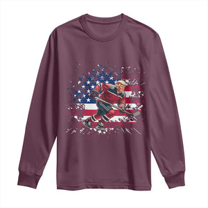 Funny Trump Playing Ice Hockey Long Sleeve Shirt Funny Patriotic Gift TS12 Maroon Print Your Wear