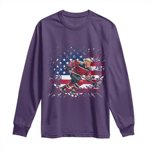 Funny Trump Playing Ice Hockey Long Sleeve Shirt Funny Patriotic Gift TS12 Purple Print Your Wear