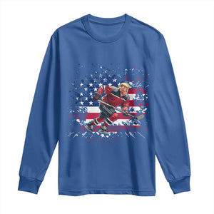 Funny Trump Playing Ice Hockey Long Sleeve Shirt Funny Patriotic Gift TS12 Royal Blue Print Your Wear