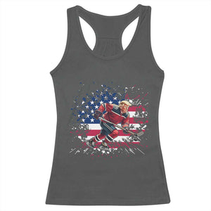 Funny Trump Playing Ice Hockey Racerback Tank Top Funny Patriotic Gift TS12 Dark Heather Print Your Wear