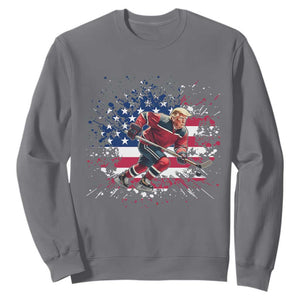 Funny Trump Playing Ice Hockey Sweatshirt Funny Patriotic Gift TS12 Charcoal Print Your Wear