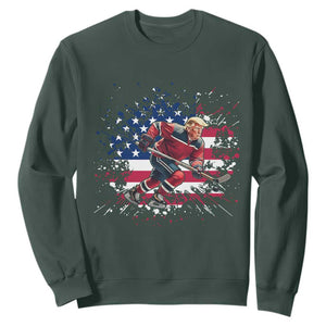 Funny Trump Playing Ice Hockey Sweatshirt Funny Patriotic Gift TS12 Dark Forest Green Print Your Wear