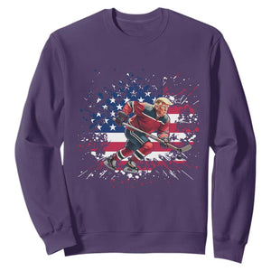 Funny Trump Playing Ice Hockey Sweatshirt Funny Patriotic Gift TS12 Purple Print Your Wear