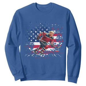 Funny Trump Playing Ice Hockey Sweatshirt Funny Patriotic Gift TS12 Royal Blue Print Your Wear