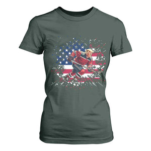 Funny Trump Playing Ice Hockey T Shirt For Women Funny Patriotic Gift TS12 Dark Forest Green Print Your Wear
