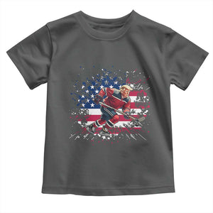 Funny Trump Playing Ice Hockey Toddler T Shirt Funny Patriotic Gift TS12 Dark Heather Print Your Wear