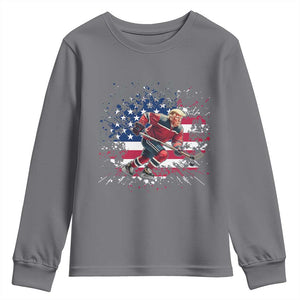 Funny Trump Playing Ice Hockey Youth Sweatshirt Funny Patriotic Gift TS12 Charcoal Print Your Wear