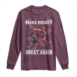 Funny Trump Ice Hockey Player Long Sleeve Shirt Make Hockey Great Again TS12 Maroon Print Your Wear