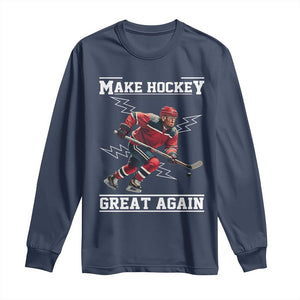 Funny Trump Ice Hockey Player Long Sleeve Shirt Make Hockey Great Again TS12 Navy Print Your Wear