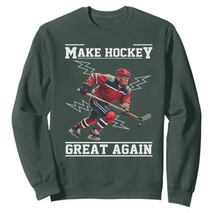 Funny Trump Ice Hockey Player Sweatshirt Make Hockey Great Again TS12 Dark Forest Green Print Your Wear