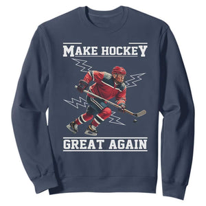Funny Trump Ice Hockey Player Sweatshirt Make Hockey Great Again TS12 Navy Print Your Wear