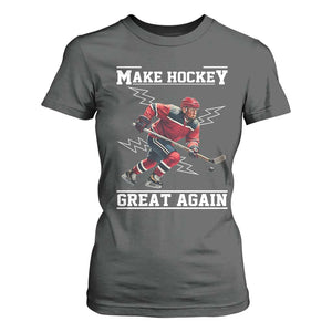 Funny Trump Ice Hockey Player T Shirt For Women Make Hockey Great Again TS12 Dark Heather Print Your Wear