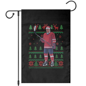 Trump Playing Ice Hockey Garden Flag Funny Ugly Christmas Sweater Gift TS12 Black Print Your Wear