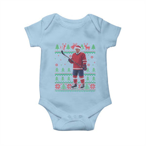 Trump Playing Ice Hockey Baby Onesie Funny Ugly Christmas Sweater Gift TS12 Light Blue Print Your Wear