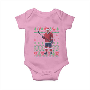 Trump Playing Ice Hockey Baby Onesie Funny Ugly Christmas Sweater Gift TS12 Light Pink Print Your Wear