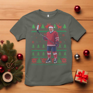 Trump Playing Ice Hockey T Shirt Funny Ugly Christmas Sweater Gift TS12 Military Green Print Your Wear