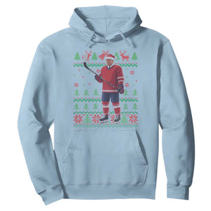 Trump Playing Ice Hockey Hoodie Funny Ugly Christmas Sweater Gift TS12 Light Blue Print Your Wear