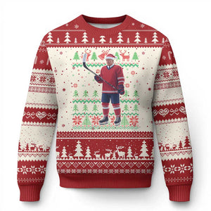 Trump Playing Ice Hockey Ugly Christmas Sweater Funny Ugly Xmas Sweater Gift TS12 Beige Red Print Your Wear