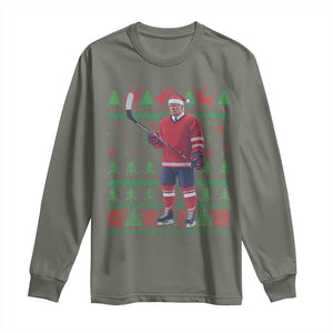 Trump Playing Ice Hockey Long Sleeve Shirt Funny Ugly Christmas Sweater Gift TS12 Military Green Print Your Wear