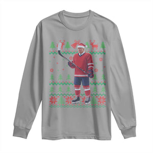 Trump Playing Ice Hockey Long Sleeve Shirt Funny Ugly Christmas Sweater Gift TS12 Sport Gray Print Your Wear