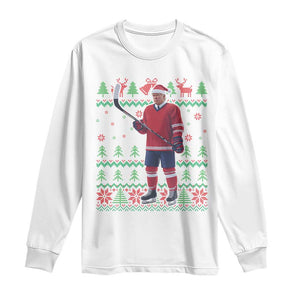 Trump Playing Ice Hockey Long Sleeve Shirt Funny Ugly Christmas Sweater Gift TS12 White Print Your Wear