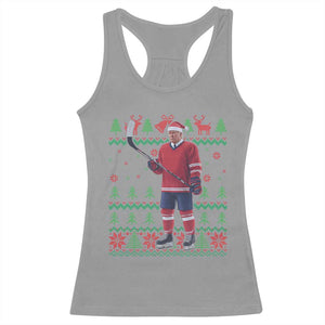 Trump Playing Ice Hockey Racerback Tank Top Funny Ugly Christmas Sweater Gift TS12 Sport Gray Print Your Wear