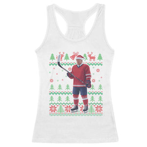 Trump Playing Ice Hockey Racerback Tank Top Funny Ugly Christmas Sweater Gift TS12 White Print Your Wear