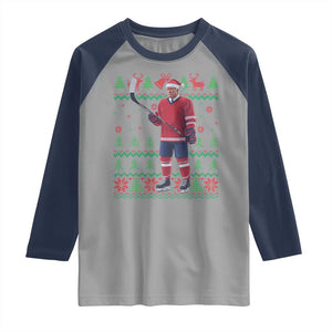 Trump Playing Ice Hockey Raglan Shirt Funny Ugly Christmas Sweater Gift TS12 Sport Gray Navy Print Your Wear