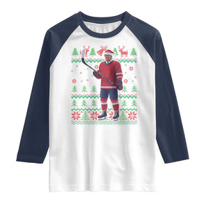 Trump Playing Ice Hockey Raglan Shirt Funny Ugly Christmas Sweater Gift TS12 White Navy Print Your Wear