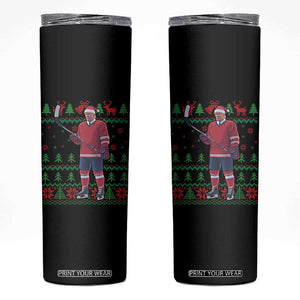 Trump Playing Ice Hockey Skinny Tumbler Funny Ugly Christmas Sweater Gift TS12 Black Print Your Wear