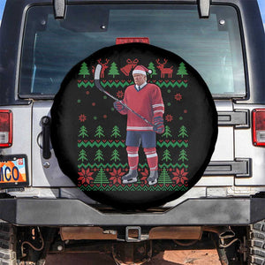 Trump Playing Ice Hockey Spare Tire Cover Funny Ugly Christmas Sweater Gift TS12 No hole Black Print Your Wear