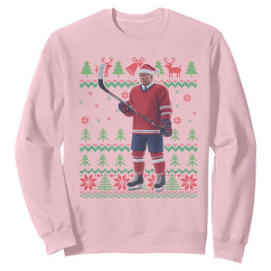 Trump Playing Ice Hockey Sweatshirt Funny Ugly Christmas Sweater Gift TS12 Light Pink Print Your Wear