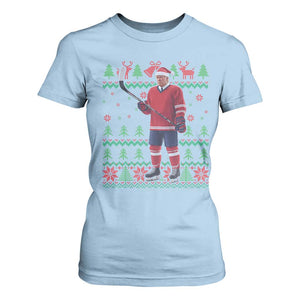 Trump Playing Ice Hockey T Shirt For Women Funny Ugly Christmas Sweater Gift TS12 Light Blue Print Your Wear