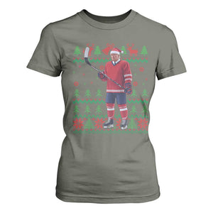 Trump Playing Ice Hockey T Shirt For Women Funny Ugly Christmas Sweater Gift TS12 Military Green Print Your Wear