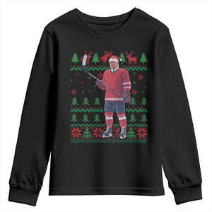 Trump Playing Ice Hockey Youth Sweatshirt Funny Ugly Christmas Sweater Gift TS12 Black Print Your Wear